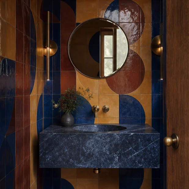 Concept powder room with saturated statement tile